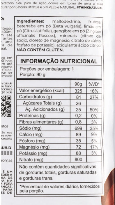 Xtratus Pré e Intratreino em Pó com Carboidratos e Eletrólitos Beterraba, Limão e Gengibre com Nitrato - 90g