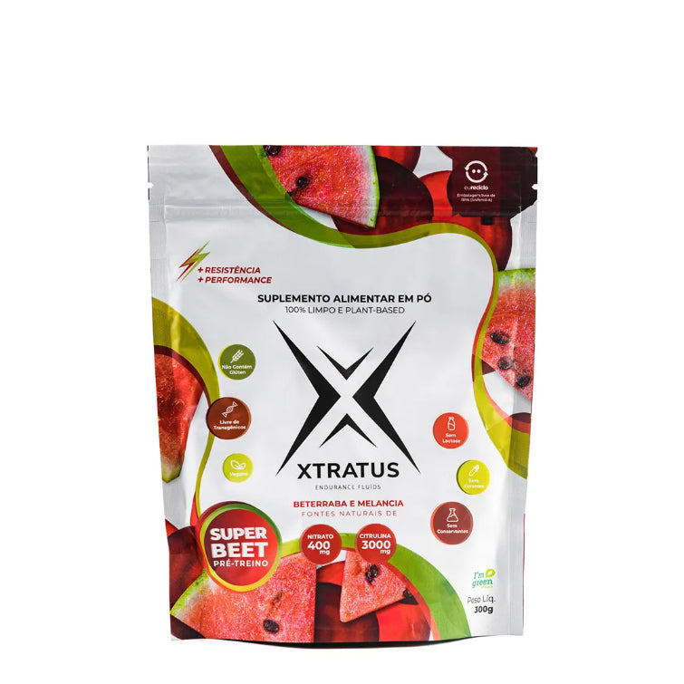 Xtratus Super Beet - Pré-treino em Pó com Nitrato e Citrulina Low Carb - 300g